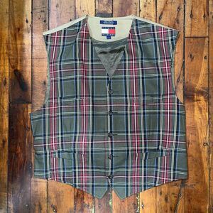 Tommy Hilfiger Plaid‎ Vest Full Button Men's XL Green